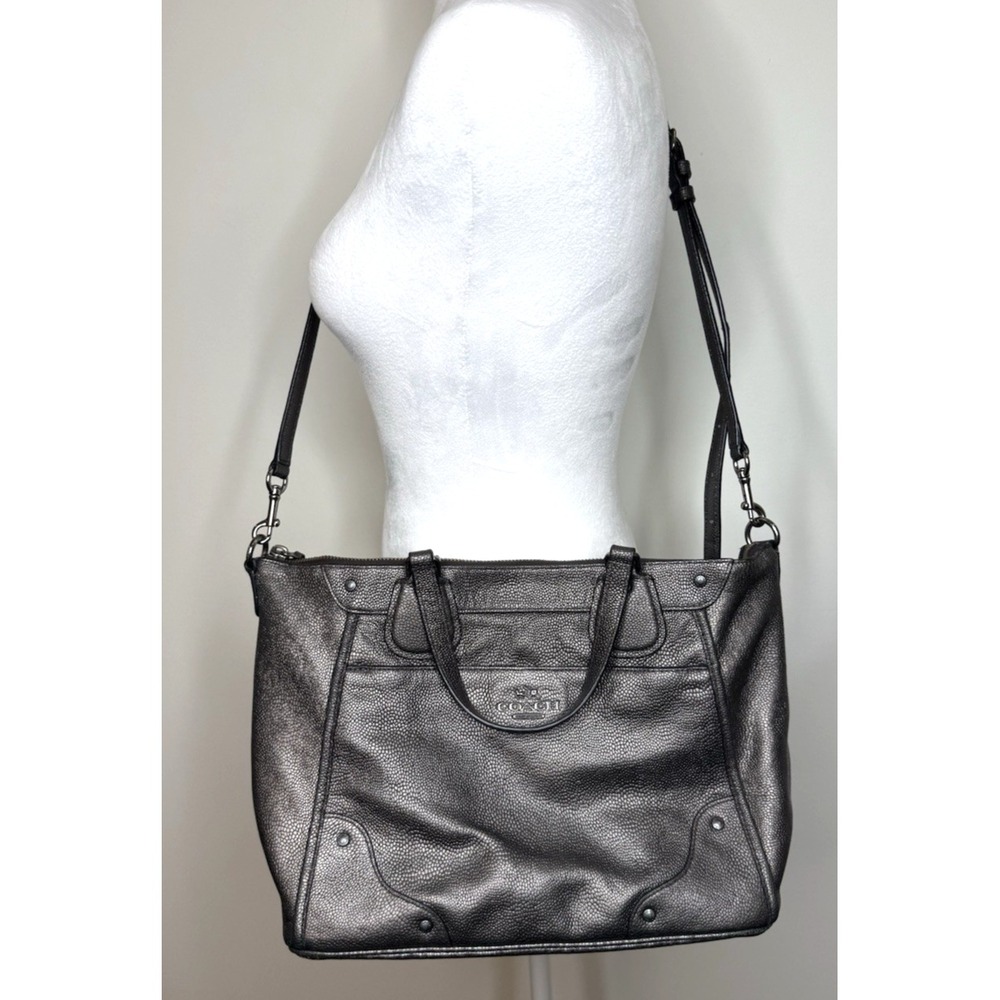 Coach Metallic Black Pebbled Leather Crossbody Tote